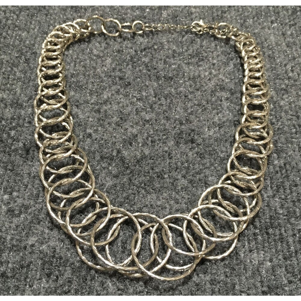 Vintage Cookie Lee Chain Necklace Interlocked Rings Texture Silver tone